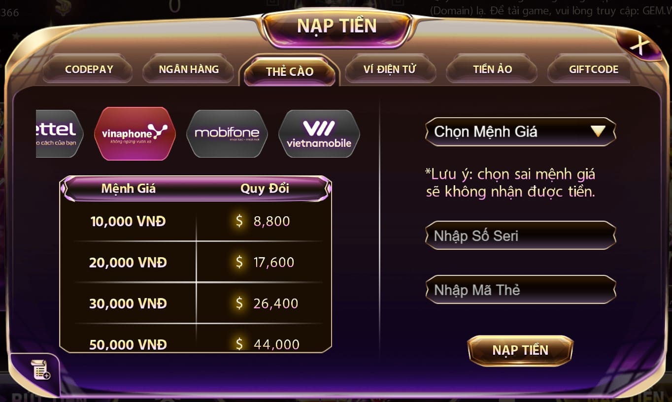 Nạp tiền nhanh chóng